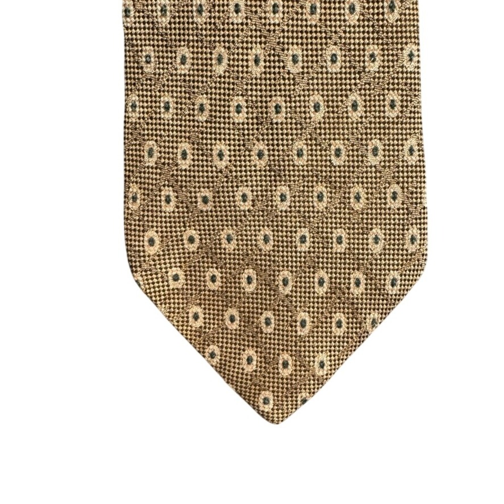 Ermenegildo Zegna Silk Tie Brown Tan Geometric Medallion Made in Italy